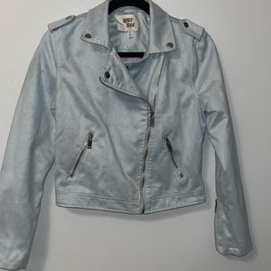 Outer Edge Powder Baby Blue Pastel Goth Moto Biker Faux Suede Vegan Jacket Sz Sm